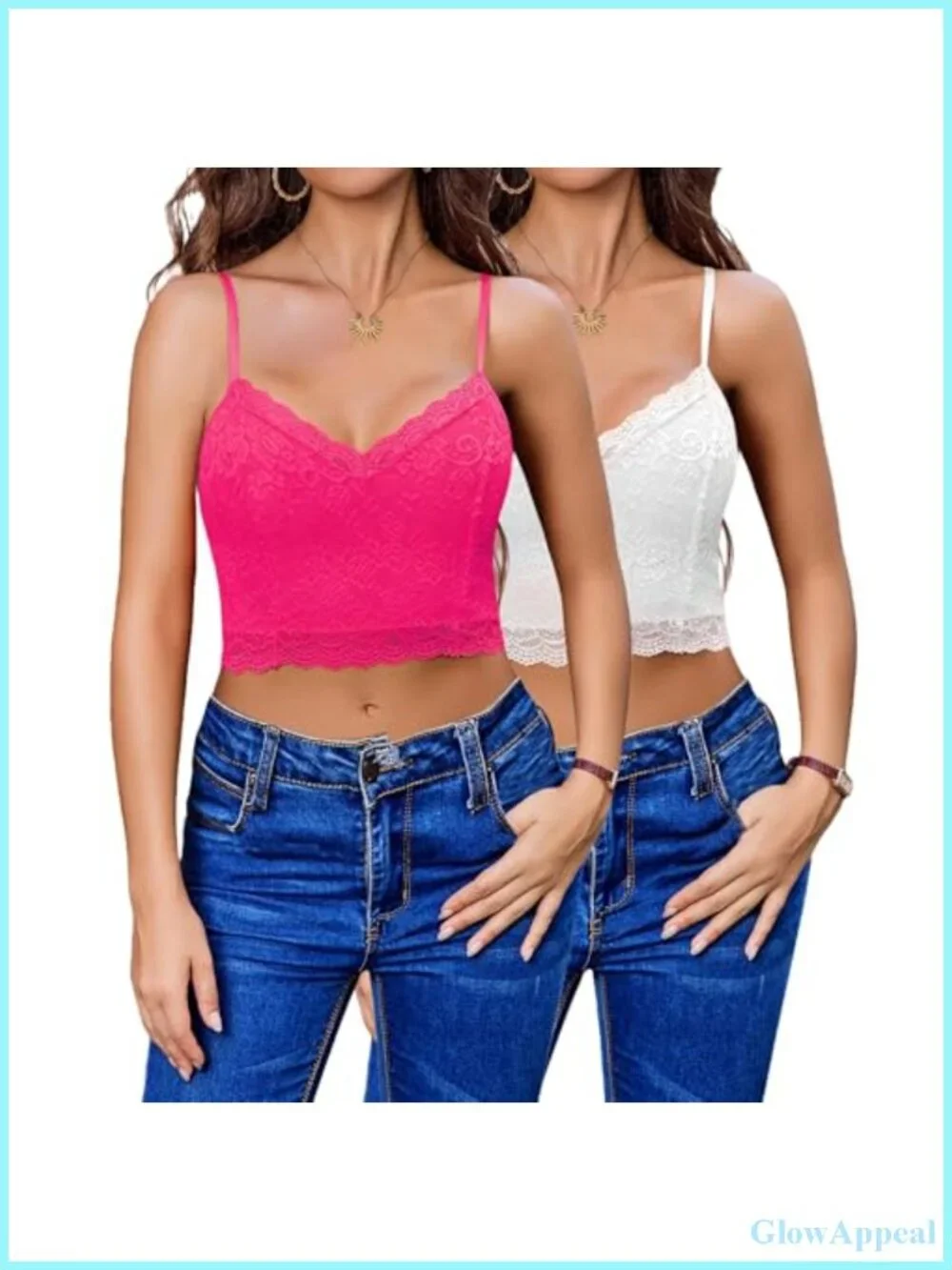 Pack of 2 Lace Bralette Crop Top V Neck Tank Top Slim Camisole